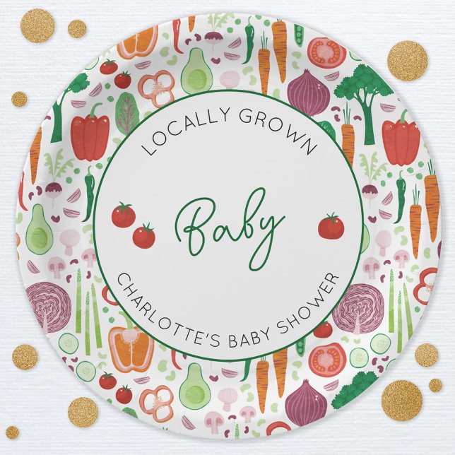 Plato De Papel Mercado de agricultores Baby Shower de producción  (Farmers market locally grown baby personalized baby shower party paper plates)