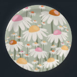 Plato De Papel Mercado de flores Tokio Retro Daisies Sage Green<br><div class="desc">Mercado de flores Tokio: arte floral - impresión de flores - verde salvia - margaritas retro.</div>