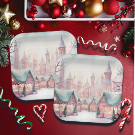 Plato De Papel Mercado de Navidades íntimos y rosados - Escena in