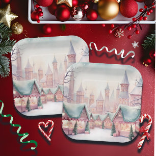 Plato De Papel Mercado de Navidades íntimos y rosados - Escena in