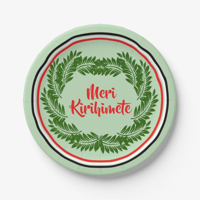 Plato De Papel Meri Kirihimete Maori Feliz Navidad 7″ (Anverso)