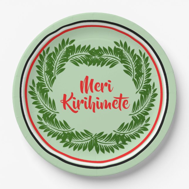 Plato De Papel Meri Kirihimete Maori Merry Christmas 9″ (Anverso)
