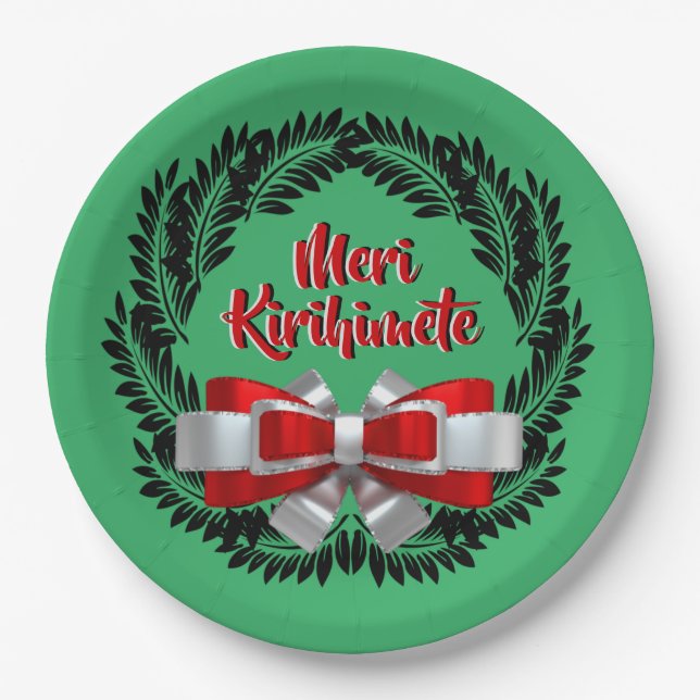 Plato De Papel Meri Kirihimete Maori por Feliz Navidad 9" (Anverso)