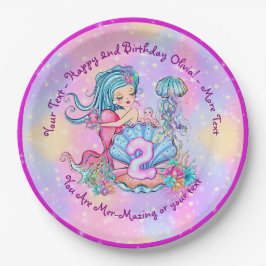 Plato De Papel Mermaid 2º cumpleaños Cambio Editar Texto Personal