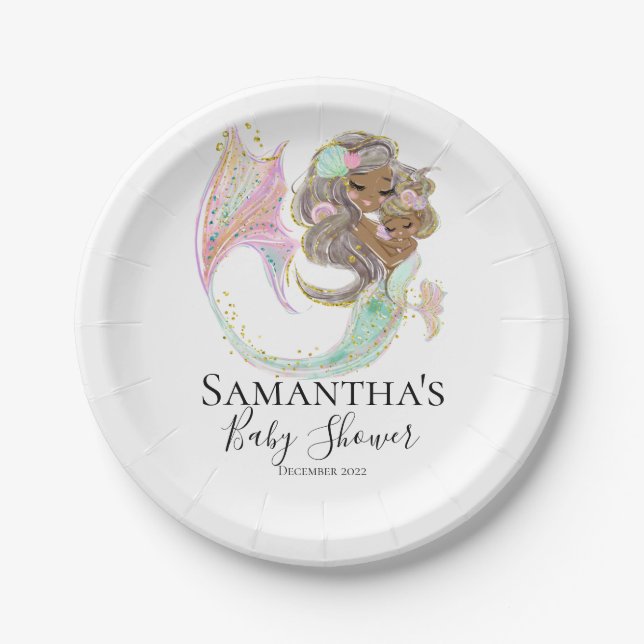 Plato De Papel Mermaid Baby Shower (Anverso)