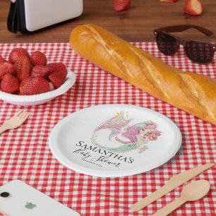 Plato De Papel Mermaid Baby Shower Dulce Sirena