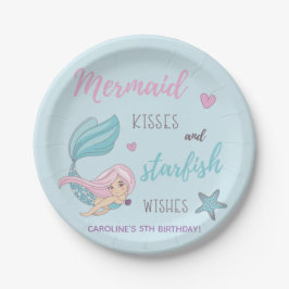 Plato De Papel Mermaid besa estrellas y desea feliz cumpleaños
