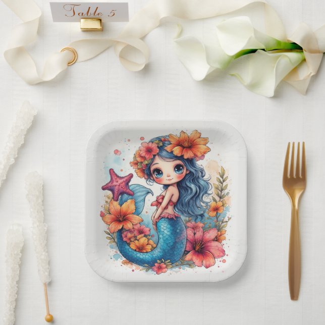 Plato De Papel mermaid Birthday or Shower  (Boda)