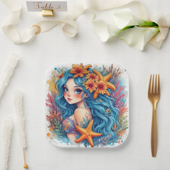 Plato De Papel mermaid Birthday or Shower  (Boda)