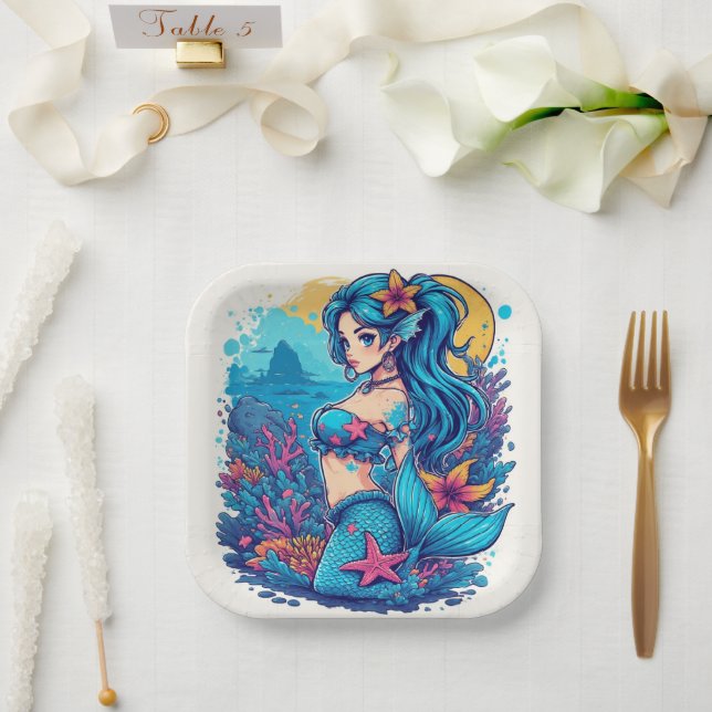 Plato De Papel mermaid Birthday or Shower  (Boda)