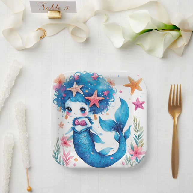 Plato De Papel mermaid Birthday or Shower  (Boda)