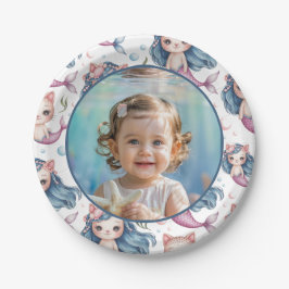 Plato De Papel Mermaid Birthday Photo Personalized
