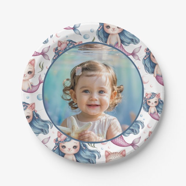 Plato De Papel Mermaid Birthday Photo Personalized (Anverso)