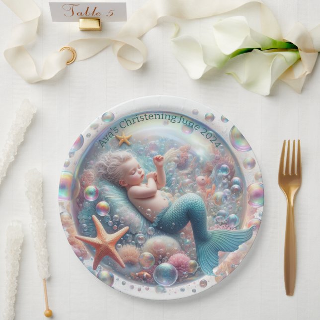 Plato De Papel Mermaid Christening (Boda)