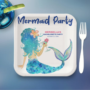 Plato De Papel Mermaid Cocktail Playa Minimalista Bachelorette