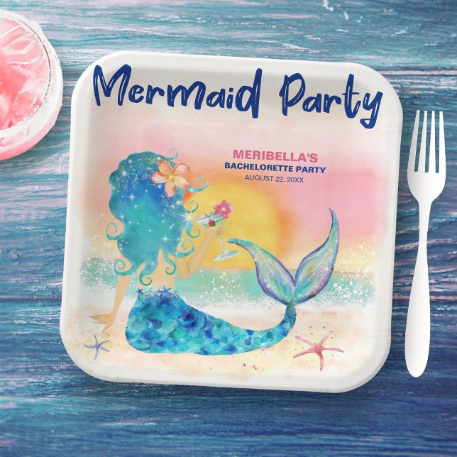 Plato De Papel Mermaid Coctail Tropical Beach Bachelorette (Subido por el creador)