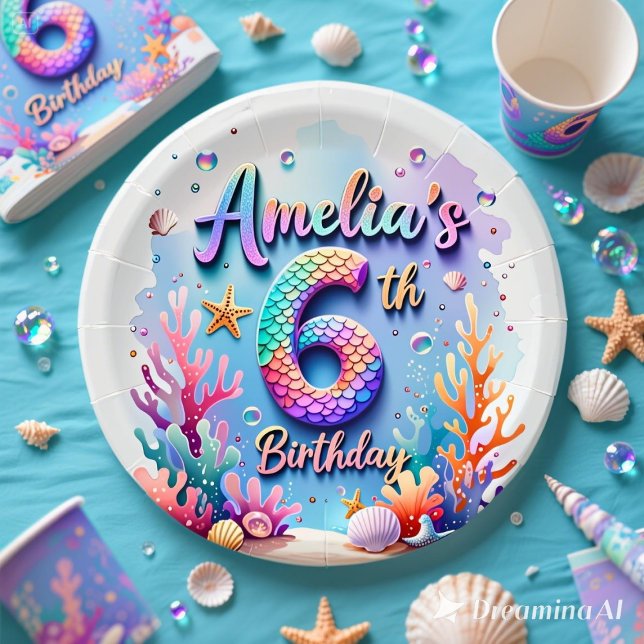 Plato De Papel Mermaid Custom Name & Age - Under the Sea Party (Subido por el creador)