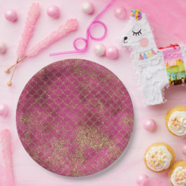 Plato De Papel Mermaid Glitz, Purpurina del Oro Girly