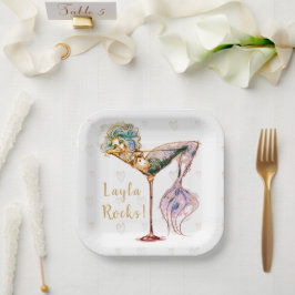 Plato De Papel Mermaid Martini Hermoso Personalizado