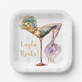 Plato De Papel Mermaid Martini Hermoso Personalizado