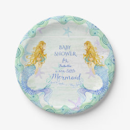 Plato De Papel Mermaid n Starfish Baby Shower Watercolor Wood Art