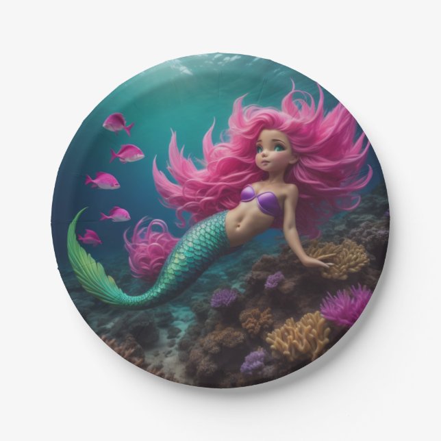 Plato De Papel Mermaid Pink (Anverso)
