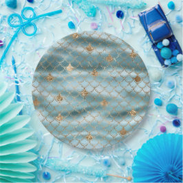 Plato De Papel Mermaid Purpurina de oro azul Aqua