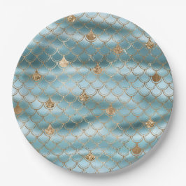 Plato De Papel Mermaid Purpurina de oro azul Aqua