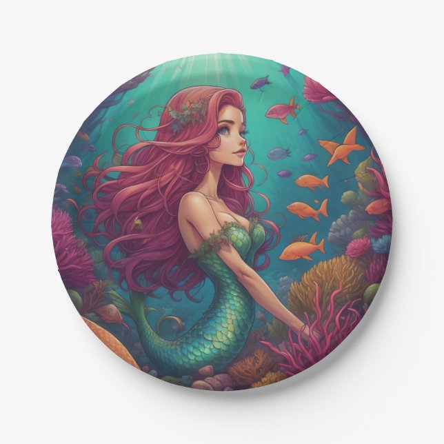 Plato De Papel Mermaid Red (Anverso)