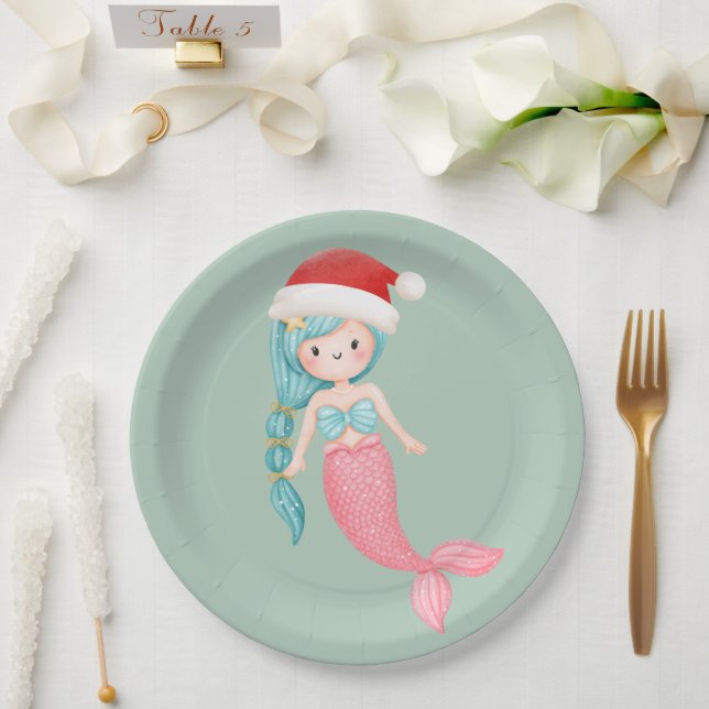 Plato De Papel Mermaid Santa Navidades (Boda)