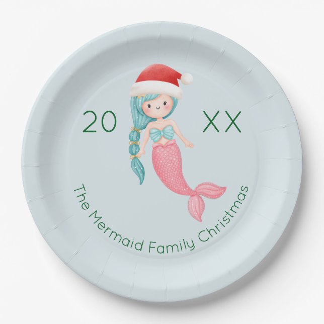 Plato De Papel Mermaid Santa Navidades (Anverso)