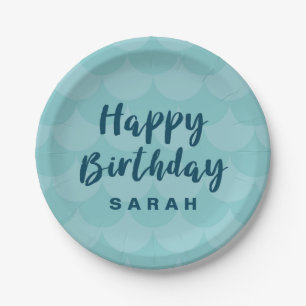 Plato De Papel Mermaid Scales Happy Birday