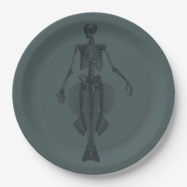 Plato De Papel Mermaid Skeleton Dark Halloween (Anverso)