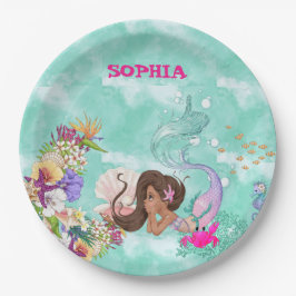 Plato De Papel Mermaid Starfish Pelo Oscuro Cute Napkins Personal