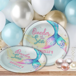 Plato De Papel Mermaid Tail Onder the sea 1st birthday