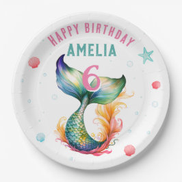 Plato De Papel Mermaid Tail Seasheles Bubbles Starfish Cumpleaños