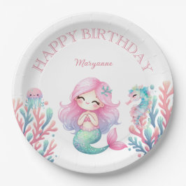 Plato De Papel Mermaid Tail Teal Pink Girly Birthday Party