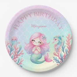 Plato De Papel Mermaid Tail Teal Pink Girly Birthday Party