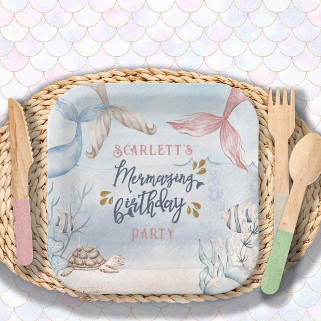 Plato De Papel Mermaid Tails Watercolor Mermazing Birday Party (Subido por el creador)