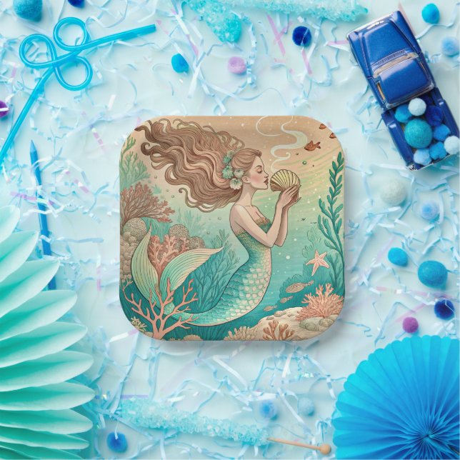Plato De Papel Mermaid theme party custom paper plates (Fiesta)