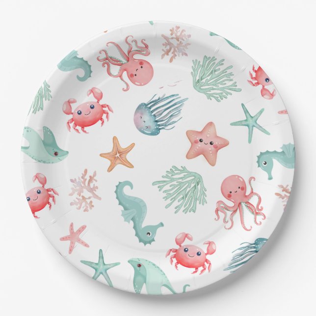 Plato De Papel Mermaid Under The Sea Girl Birthday Party (Anverso)
