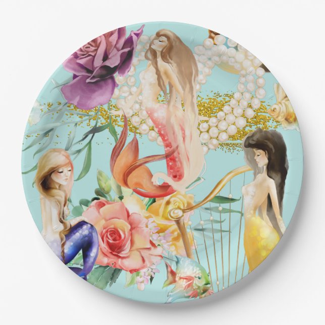 Plato De Papel Mermaids de ensueño (Anverso)