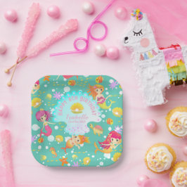 Plato De Papel Mermaids Verde azulado