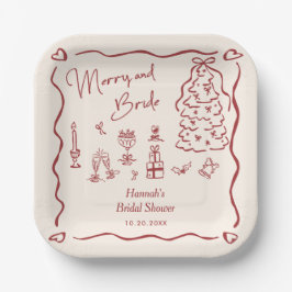 Plato De Papel Merry and Bride Whimsical Holiday Bridal Shower