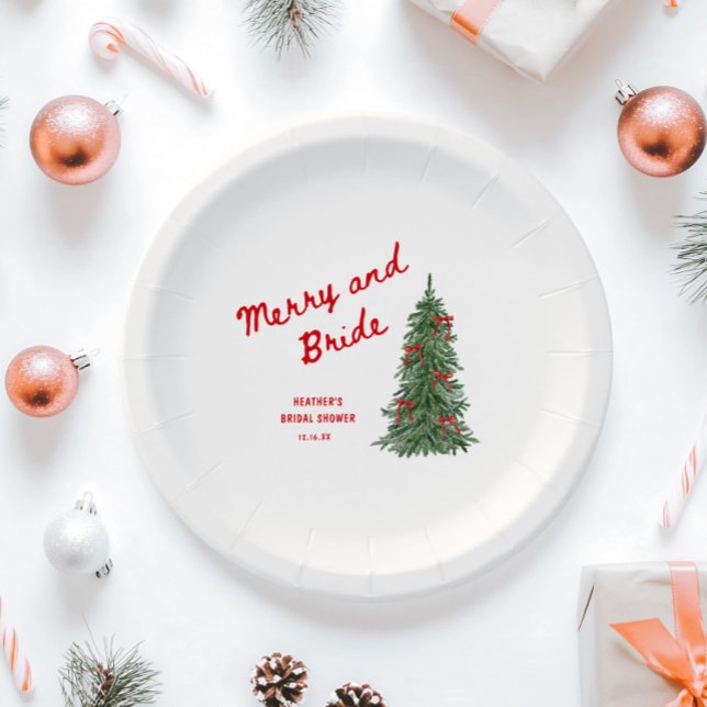 Plato De Papel Merry and Bride Whimsical Holiday Bridal Shower (Subido por el creador)