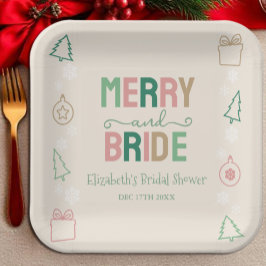 Plato De Papel Merry & Bride Despedida de soltera de Navidad
