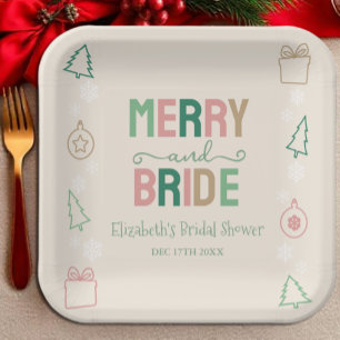 Plato De Papel Merry & Bride Despedida de soltera de Navidad