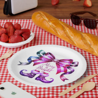 Plato De Papel Merry & Bright Purple Christmas Paper Plates 