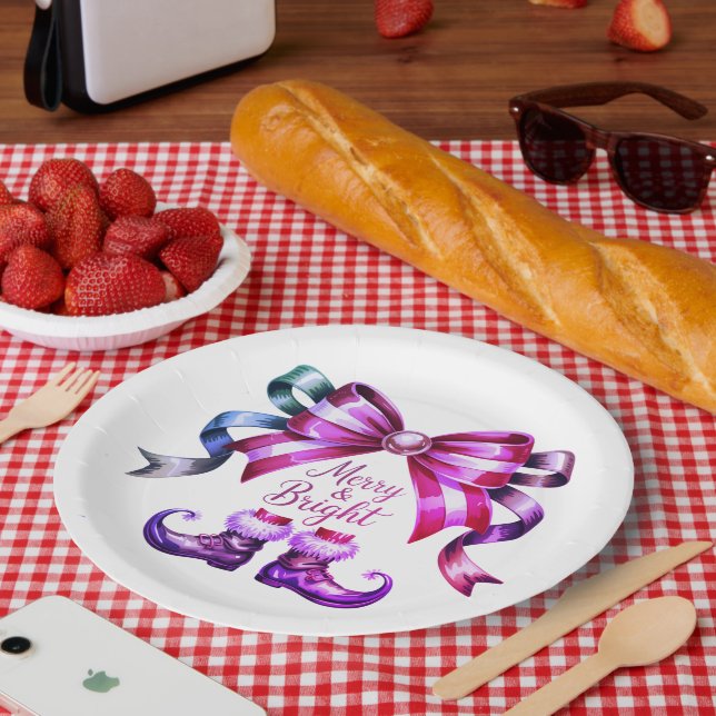 Plato De Papel Merry & Bright Purple Christmas Paper Plates  (Picnic)