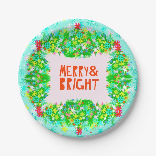 Plato De Papel Merry & Bright Wreath (Anverso)